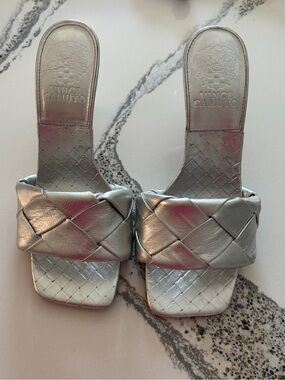 Vince Camuto Metallic Silver Braided Slide Mules